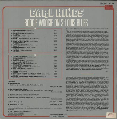 Earl Hines Boogie Woogie On St. Louis Blues vinyl LP album (LP record) French ER1LPBO860008