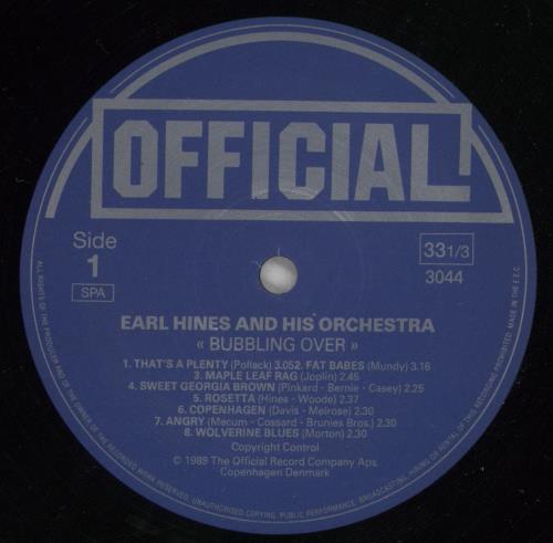 Earl Hines Bubbling Over (1934-1935) vinyl LP album (LP record) Danish ER1LPBU880169