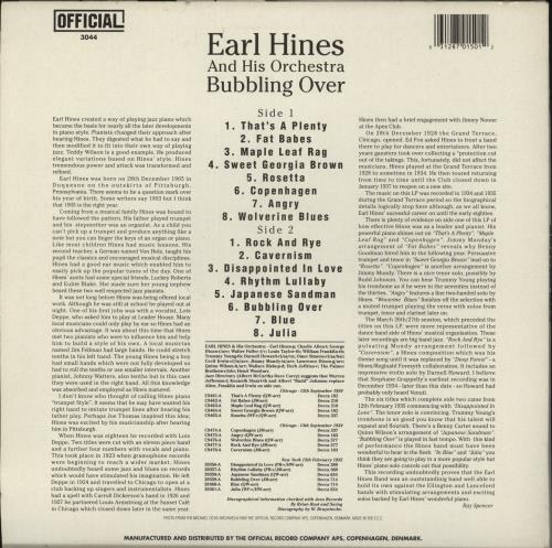 Earl Hines Bubbling Over (1934-1935) vinyl LP album (LP record) Danish ER1LPBU880169
