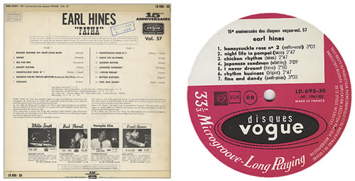 Earl Hines Fatha vinyl LP album (LP record) French ER1LPFA374134