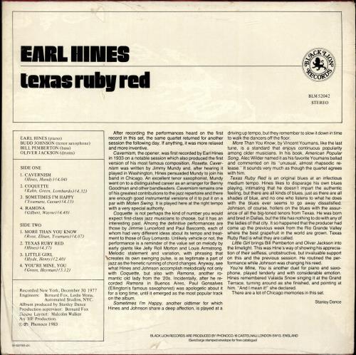 Earl Hines Texas Ruby Red vinyl LP album (LP record) US ER1LPTE691352