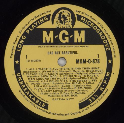 Eartha Kitt Bad But Beautiful vinyl LP album (LP record) UK ERKLPBA504831