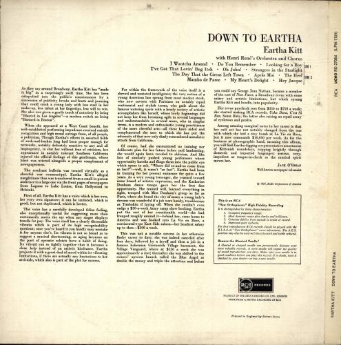 Eartha Kitt Down To Eartha vinyl LP album (LP record) UK ERKLPDO696787