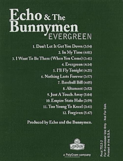 Echo & The Bunnymen Evergreen US Promo CD album (CDLP