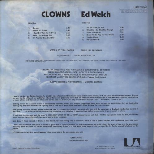 Ed Welch Clowns vinyl LP album (LP record) UK 5EWLPCL862583