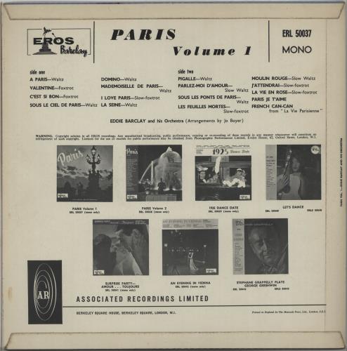 Eddie Barclay Paris Volume 1 vinyl LP album (LP record) UK EG9LPPA656601