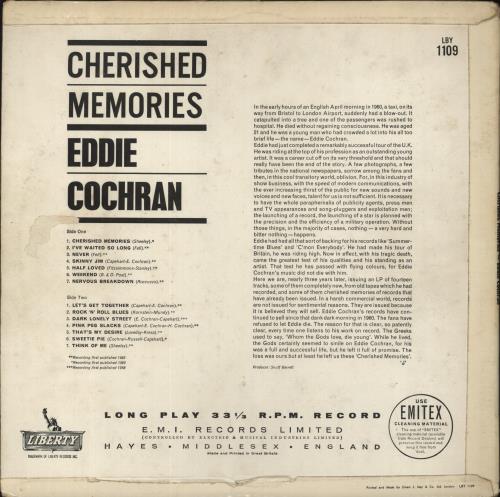 Eddie Cochran Cherished Memories - 1st - VG vinyl LP album (LP record) UK EDCLPCH607580