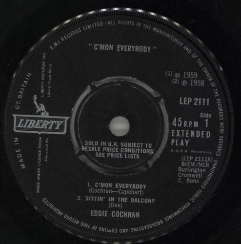 Eddie Cochran C'mon Everybody E.P. 7" vinyl single (7 inch record / 45) UK EDC07CM81064