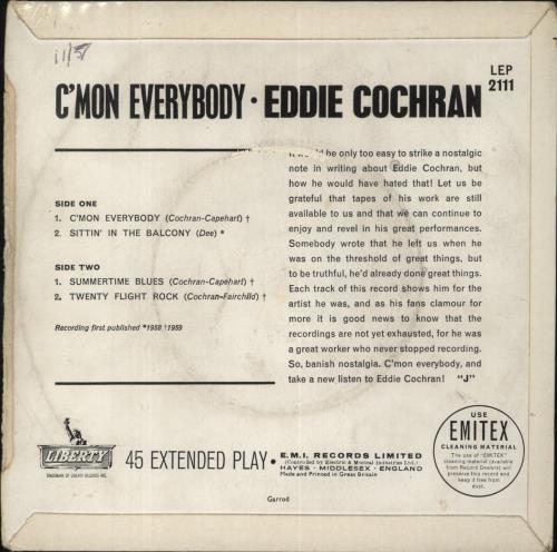Eddie Cochran C'mon Everybody E.P. 7" vinyl single (7 inch record / 45) UK EDC07CM81064
