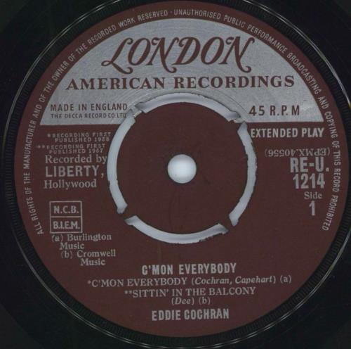 Eddie Cochran C'Mon Everybody EP - 5.60 Sleeve 7" vinyl single (7 inch record / 45) UK EDC07CM788210