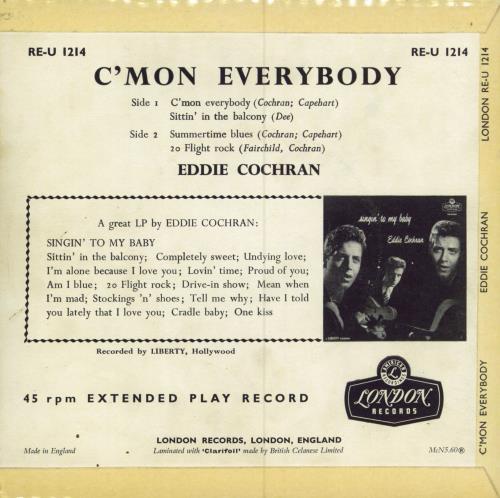Eddie Cochran C'Mon Everybody EP - 5.60 Sleeve 7" vinyl single (7 inch record / 45) UK EDC07CM788210