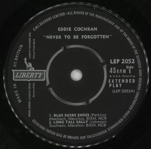 Eddie Cochran Never To Be Forgotten 7" vinyl single (7 inch record / 45) UK EDC07NE283138