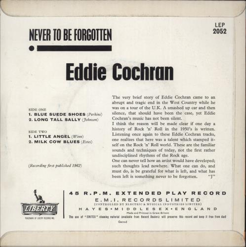 Eddie Cochran Never To Be Forgotten 7" vinyl single (7 inch record / 45) UK EDC07NE283138
