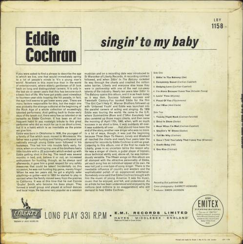 Eddie Cochran Singin' To My Baby - VG vinyl LP album (LP record) UK EDCLPSI800289
