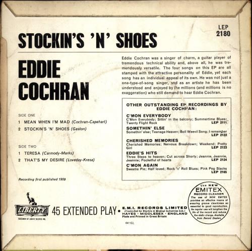 Eddie Cochran Stockin's 'N' Shoes EP - VG 7" vinyl single (7 inch record / 45) UK EDC07ST704045