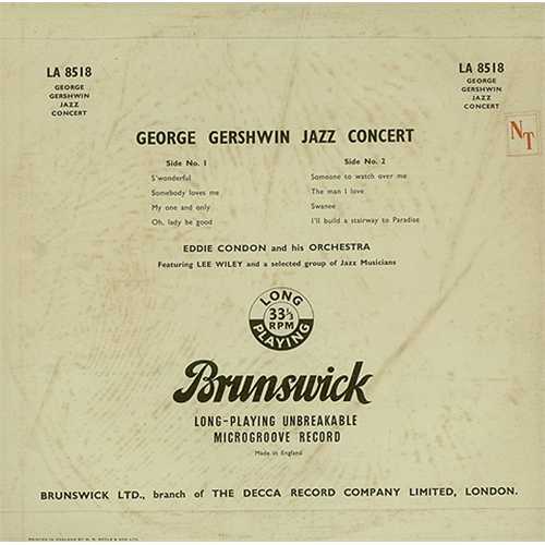 Eddie Condon George Gershwin Jazz Concert 10" vinyl single (10 inch record) UK EC610GE408897