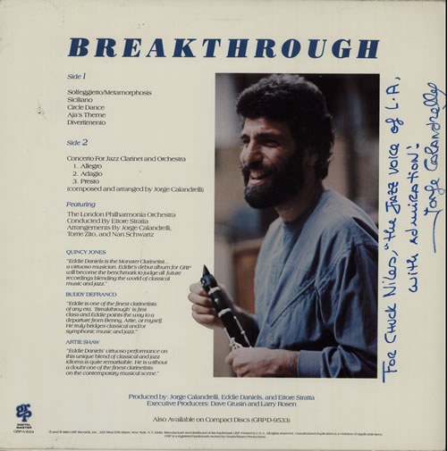 Eddie Daniels Breakthrough - Autographed vinyl LP album (LP record) US 4EDLPBR582888