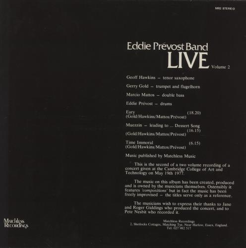 Eddie Pr�vost Live Volume 2 vinyl LP album (LP record) UK Q0DLPLI856090