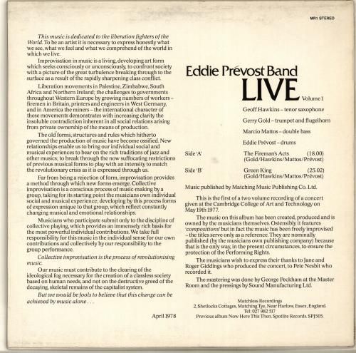 Eddie Pr�vost Live vinyl LP album (LP record) UK Q0DLPLI704891