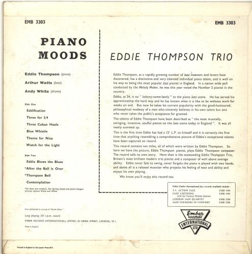 Eddie Thompson Piano Moods vinyl LP album (LP record) UK ETMLPPI691156