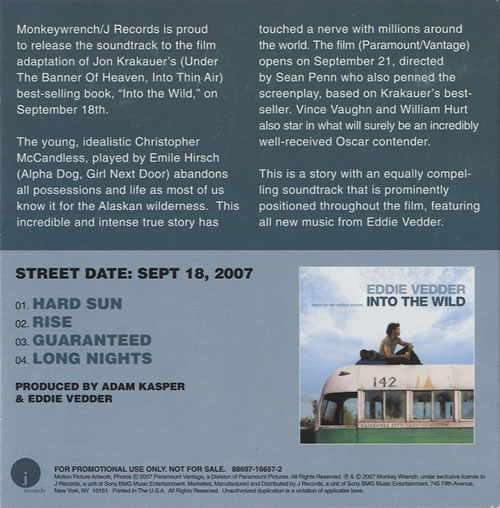 Eddie Vedder Into The Wind - Album Sampler CD single (CD5 / 5") US EB6C5IN460712