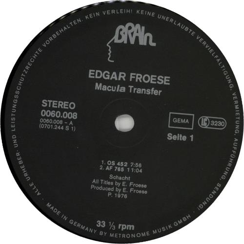 Edgar Froese Macula Transfer vinyl LP album (LP record) German FROLPMA647471
