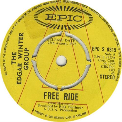 Edgar Winter Free Ride 7" vinyl single (7 inch record / 45) UK EGW07FR303653