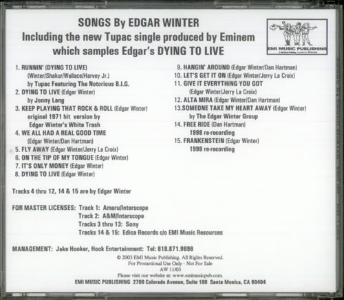 Edgar Winter Songs By Edgar Winter CD-R acetate US EGWCRSO279972