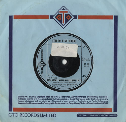 Edison Lighthouse Love Grows (Where My Rosemary Goes) - injection 7" vinyl single (7 inch record / 45) UK ELZ07LO474625