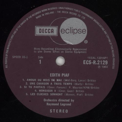 Edith Piaf Edith Piaf vinyl LP album (LP record) UK EPFLPED565384
