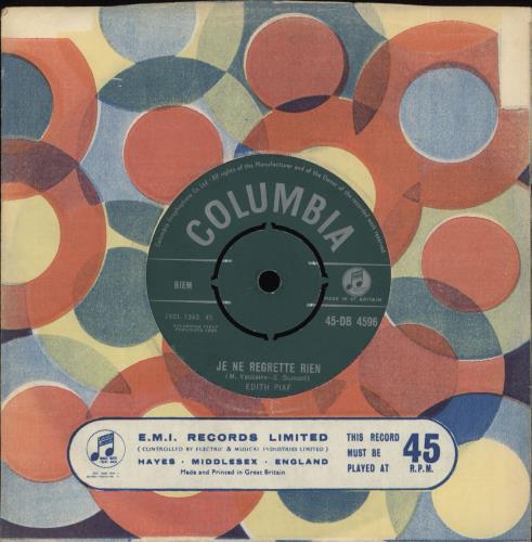 Edith Piaf Je Ne Regrette Rien 7" vinyl single (7 inch record / 45) UK EPF07JE712746