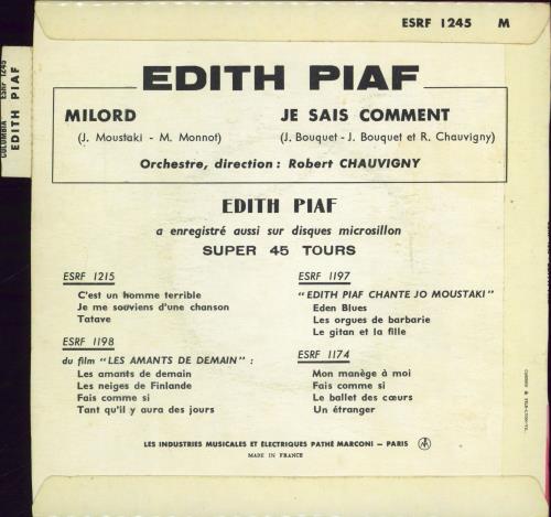 Edith Piaf Milford 7" vinyl single (7 inch record / 45) French EPF07MI770214