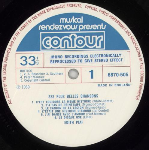 Edith Piaf Ses Plus Belles Chansons vinyl LP album (LP record) UK EPFLPSE775094