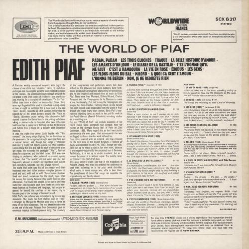 Edith Piaf The World Of Piaf vinyl LP album (LP record) UK EPFLPTH458588