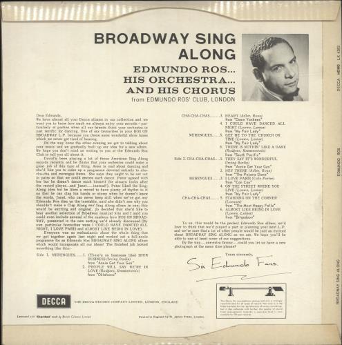 Edmundo Ros Broadway Sing Along vinyl LP album (LP record) UK EMDLPBR698089