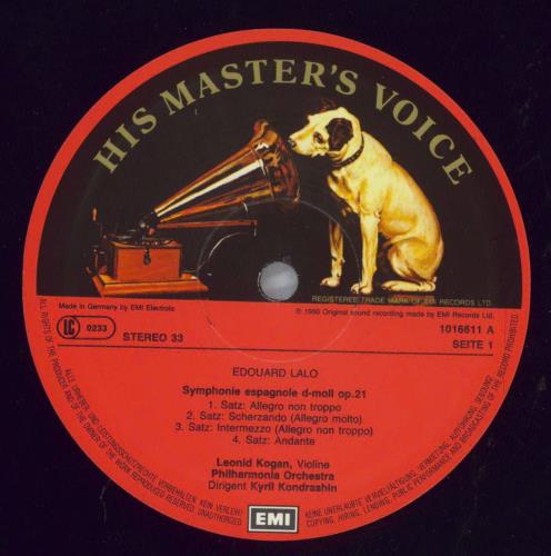 Edouard Lalo Symphonie Espagnole/Serenade Melancolique vinyl LP album (LP record) UK EHPLPSY825951