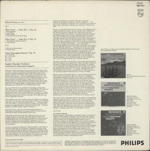 Edvard Grieg "Peer Gynt" Suites Nos. 1 & 2 / "Norwegian Dances" - White Label Test Pressing vinyl LP album (LP record) Dutch 1GRLPPE875141