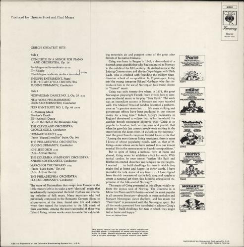 Edvard Grieg Greatest Hits vinyl LP album (LP record) UK 1GRLPGR787999