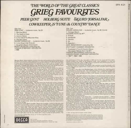 Edvard Grieg Grieg Favourites vinyl LP album (LP record) UK 1GRLPGR858897