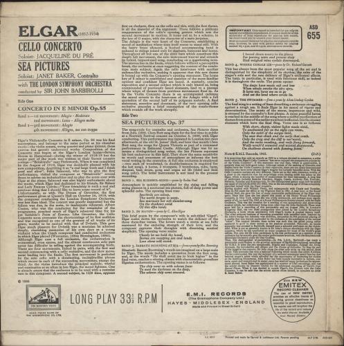 Edward Elgar Cello Concerto / Sea Pictures - 2nd vinyl LP album (LP record) UK EFDLPCE723488