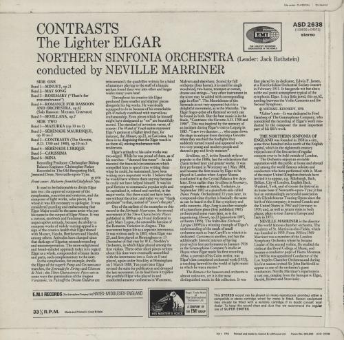 Edward Elgar Contrasts The Lighter Elgar vinyl LP album (LP record) UK EFDLPCO754707