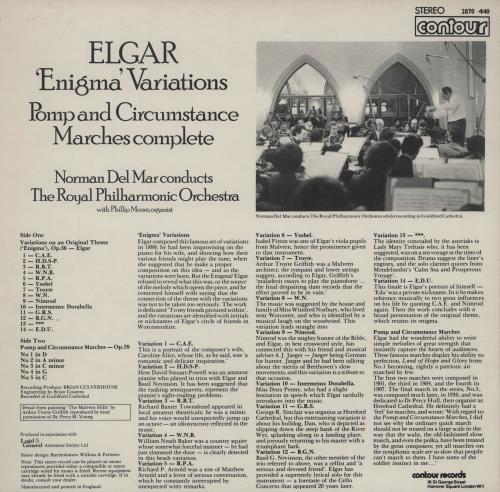 Edward Elgar Elgar: 'Enigma' Variations / Pomp And Circumstance Marches Complete vinyl LP album (LP record) UK EFDLPEL752785