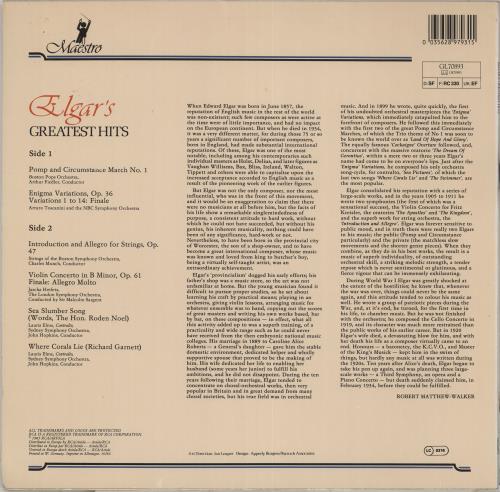 Edward Elgar Elgar's Greatest Hits vinyl LP album (LP record) UK EFDLPEL711761