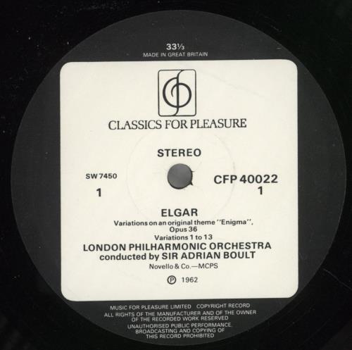 Edward Elgar Enigma Variations / Introduction & Allegro For Strings vinyl LP album (LP record) UK EFDLPEN526528