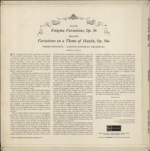 Edward Elgar Enigma Variations / Variations On A Theme Of Haydn vinyl LP album (LP record) UK EFDLPEN836742