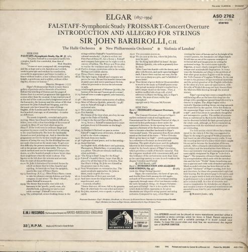 Edward Elgar Falstaff - Symphonic Study / Froissart - Concert Overture / Introduction And Allegro For Strings vinyl LP album (LP record) UK EFDLPFA776851