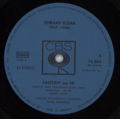 Edward Elgar Falstaff, Op. 68 / Cockaigne Overture, Op. 40 vinyl LP album (LP record) German EFDLPFA857891