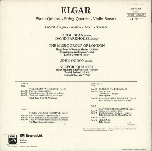 Edward Elgar Piano Quintet 2-LP vinyl record set (Double LP Album) UK EFD2LPI723953