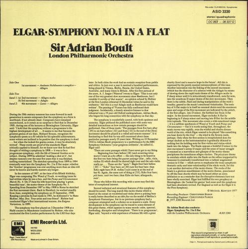 Edward Elgar Symphony No. 1 vinyl LP album (LP record) UK EFDLPSY723957
