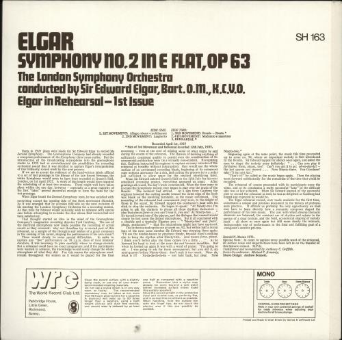 Edward Elgar Symphony No. 2 in E Flat, Op.63 vinyl LP album (LP record) UK EFDLPSY701350